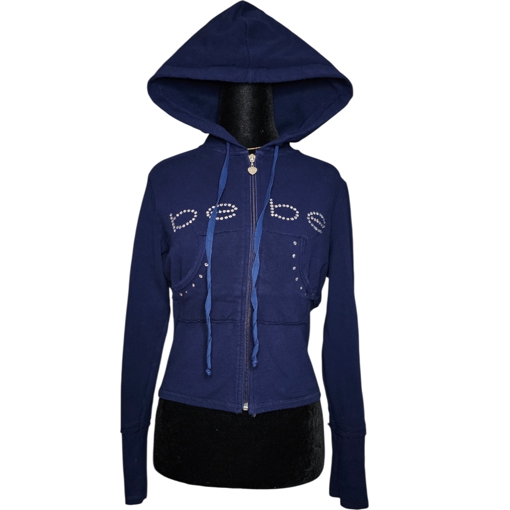 Bebe Navy Hoodie with Silver Heart Zipper